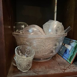 Vintage Punch Bowl With Assorted Cups And Ladles (DR)