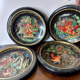 Set Of Four Russian Legends Painted Plates (b2)