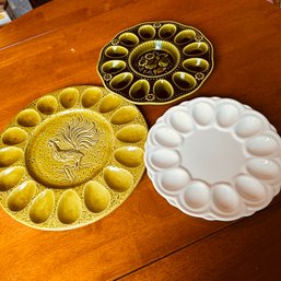 Trio Of Ceramic Deviled Egg Holders (garage)