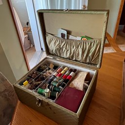 Vintage Sewing Notions And Buttons In Storage Case (Kitchen)