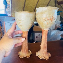 Pair Of Ceramic, Tree Themed Goblets With Fern Designs (Attic)