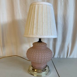 Vintage Pink Glass Lamp With White Shade