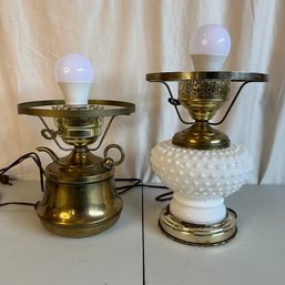Pair Of Vintage Lamp Bases Including Milk Glass