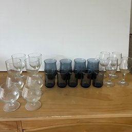 Assorted Stemware And Blue Glasses (ST)