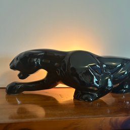 So Cool!  Vintage Black Panther Ceramic Statue With Light (bed1)