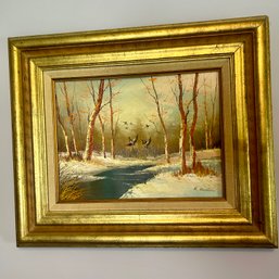 Original Artist Signed Landscape Painting, R.BURTON, Gold Frame (bed1)