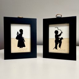 Pair Of Signed WENDY WUBBELS Colonial Children Silhouette Art, Williamsburg Virginia, 1999 (attic)