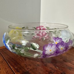 Pretty Floral Painted Glass Bowl - See Description (KH)