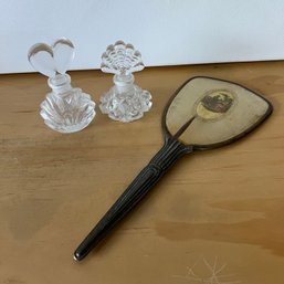 Vintage Hand Mirror And Perfume Bottles (ST)