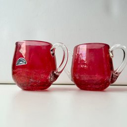 Gorgeous Pair Of Vintage Cranberry Crackle Glass Creamer & Sugar, RAINBOW Hand Made (MB)