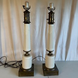 Pair Of Metal And Porcelain Lamp Bases