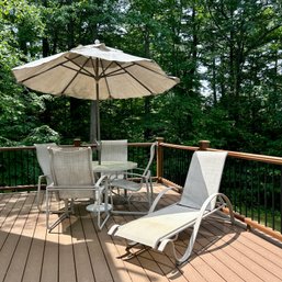 8 Piece TROPITONE Patio Set: Table, 4 Chairs, Umbrella With Stand, And Lounge Chair (upDeck)