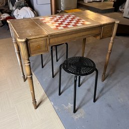 Vintage Gaming Table With Metal Stools (basement)