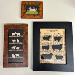 Trio Of Framed SHEEP Art (attic)