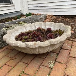 Large Round With Scalloped Edge, Concrete Outdoor Planter (Plants Not Included)