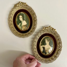 Pair Of Vintage Framed Oval Cameo Pictures (attic)