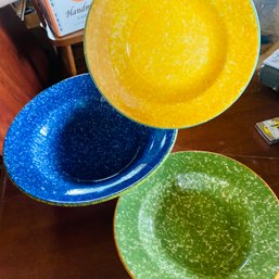 3 Colorful Ceramic Serving Bowls, Made In Italy - Chips Noted (Attic)