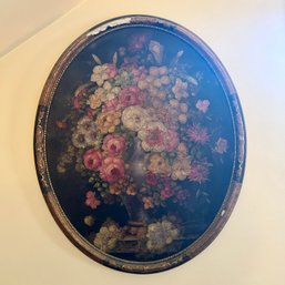 Lovely LARGE Vintage Italian Style Floral Painting, Oval Frame - See Notes - B1