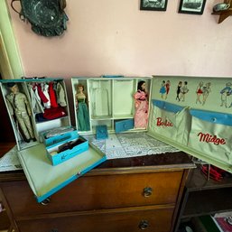 Vintage Ken Doll And Barbie Midge Suitcases Including Dolls, Clothes Accessories (Doll BR)