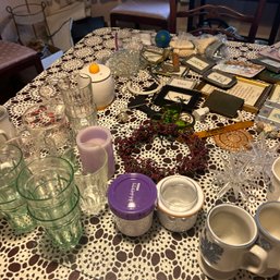 Tabletop Of Glassware, Frames, Pfaltzgraff Mugs, Etc (UpDR)