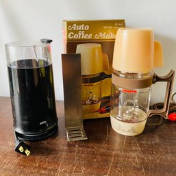 Vintage Auto Coffee Maker And Modern Braun Grounds Grinder (Loc: B24)