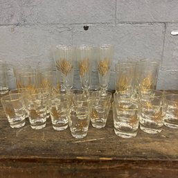 Wow! Huge Set Of Vintage MCM Homer Laughlin Golden Wheat Drinking Glasses (BSMT3)