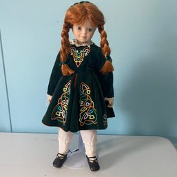 Brinns Red Haired 17' Doll With Stand & Green Velvet-like Dress (BR)
