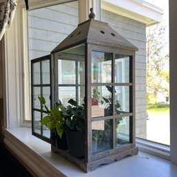 Large Wood And Glass Lantern Terrarium (Kitchen)