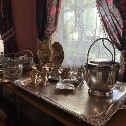 Plated Serving Pieces With Nice Ice Bucket, Wall Sconces And Other Items (LR)