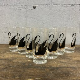 Vintage MCM Gold & Black Swan Drinking Glasses (BSMT3)