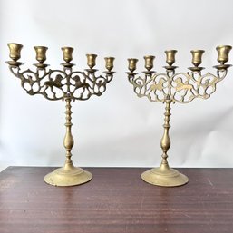 Wow! Pair Of Vintage, Possibly Antique, Brass 5 Arm Candelabras, 'lions Of Judea'
