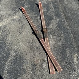 Antique Pair Of Wooden Skis Marked 'A.J.S.' (Garage)