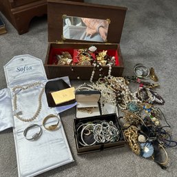 Large Of Costume Jewelry Incl Sofia Pearl Necklace, Watches, Pins & More! (Bedroom 1st Floor On Right)