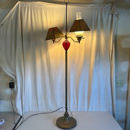 Vintage Floor Lamp With Red Glass And Shades - Missing One Glass Chimney