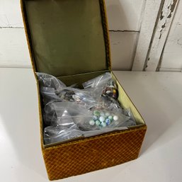 Box Filled With Marbles, Buttons And Costume Jewelry (OA)