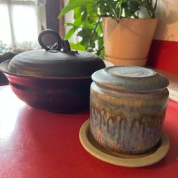Pair Of 2 Ceramic Stoneware Pots, Soup Pot, Lidded Jar (Kitchen)