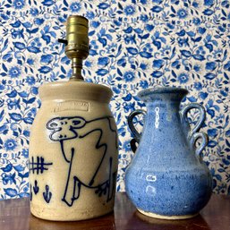 SALMON FALLS Pottery Lamp With Blue Pottery Vase (b2)
