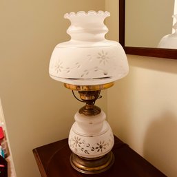 Vintage 3 Way Glass & Brass Hurricane Lamp, Works Well (Hallway)