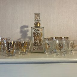 Vintage Gold Monogrammed Whiskey Decanter With Glasses (UpDR)