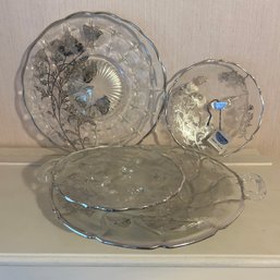 Vintage Sterling-on-Crystal Plates And Serving Pedestals (UpDR)