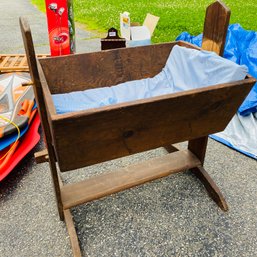 Large Vintage Wooden Baby Cradle With Cushion (Garage)