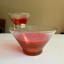 Mid Century Chip & Dip Cranberry Glass Bowl Set (DR)