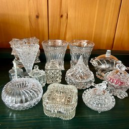 Large Collection Of Cut Glass Crystal Trinket Dishes, Glasses, & More (DR)