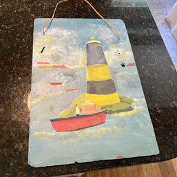 Painted Slate With Lighthouse Scene (Kitchen)