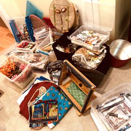 HUGE Lot Of Sewing Supplies, Thread, Buttons, Scissors, Cloth & More (Hallway)