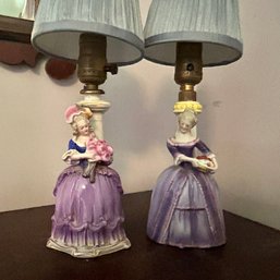 Pair Of Vintage German Small Porcelain Lamps (bed1)