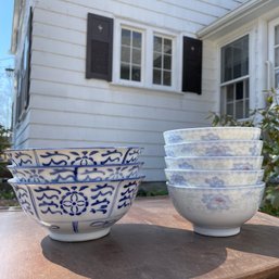 Eight Vintage Decorated Blue Bowls Including Made In China (Garage Left)