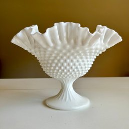Stunning Vintage Hobnail Milk Glass Ruffle Bowl (DR)
