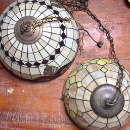 Pair Of Large Faux Stained Glass Tiffany Style Lamp Shades - One Swag Lamp And One Hardwired (b2)
