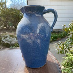 Vintage Blue Pottery Pitcher  (Garage Left)